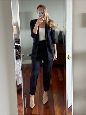 Dynamite Pinstripe Navy Pantsuit - Blazer and Pants Size S/M
